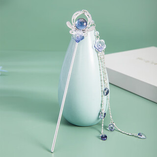 Qianbaolai ancient style hairpin fairy style retro step shake hanfu accessories hairpin women's hairpin daily simple chinese style tassel hairpin blue fairy hairpin
