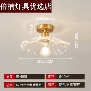 Dujiaxing balcony lamp internet celebrity aisle lamp corridor lamp retro lotus leaf ceiling lamp entry porch light door full copper lotus leaf ceiling style 28cm (sends warm light