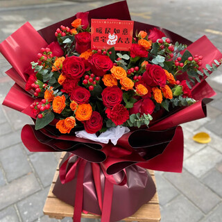 СИНИЕ розы hua и гвоздики для переезда в новый дом, букеты, ведра для объятий, экспресс-переезд цветов по городу, доставка внутри города по всей стране в течение нескольких часов, все идет хорошо (19 красных роз и гвоздик смешиваются и сочетаются + оранжевые пузыри)