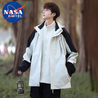 Nasa marvel jacket autumn and winter assault jacket three-in-one hooded outdoor detachable couple mountaineering suit beige 5xl