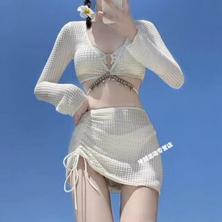 Youyou bikini four-piece hot girl split swimsuit for women with small breasts, long sleeves, sexy seaside vacation, slimming, white l100-110jin jin is equal to 0.5 kg