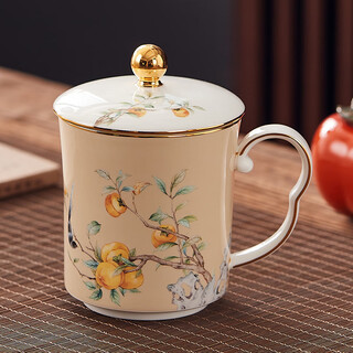 Lifeeyes chinese bone china cover cup light luxury tea cup office gift box set personal special ceramic cup large capacity everything goes well - almond color 1 piece 400ml