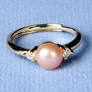 Minol freshwater pearl ring pink near round pearl inlaid ring opening adjustable size slightly blemishes 07