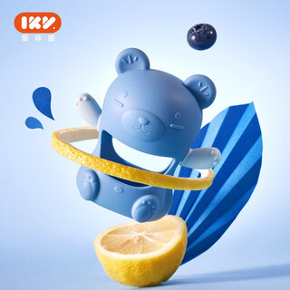 Ikv bear hand guard teether for baby silicone anti-baby teether can be boiled and storage box little fat bear - blue