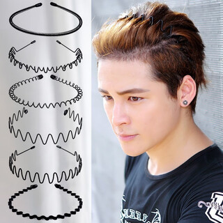 Mu ding ding hairband men's 6-piece set black universal anti-slip wave invisible trendy men's back hair oily head sports personalized headband 6-piece headband set
