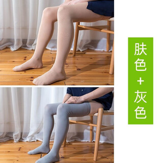 Feiyu velvet stockings extended version 80cm thigh non-slip over the knee spring and autumn medium thick 120d women's stockings 2 pairs (skin color + gray) velvet thigh socks 120d--80cm