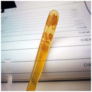 Ox horn hairpin, retro chinese style classical hairpin, palace updo hairpin, double-sided peony carving (15-18cm, etc.)