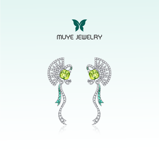 Muye ma li's same style natural colored gemstones, peridot colored gemstone earrings, fan earrings, original design colored gemstone earrings, fan earrings
