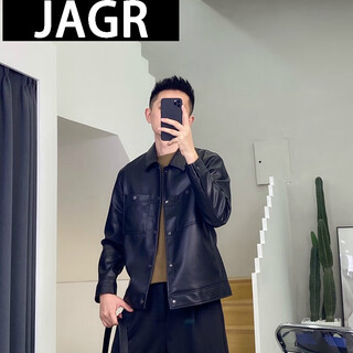 Jagr trendy brand leather men's jacket 2024 anti-leather motorcycle work jacket versatile men's leather jacket 21811-2 black 2xl-155jin jin equals 0.5 kg