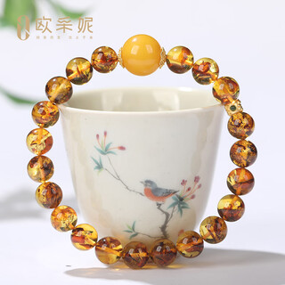 Oucerny flower amber bracelet natural amber beeswax round beads multi-treasure single circle diy bracelet baltic inscription gift