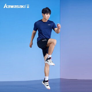 kawasaki/川崎运动休闲短袖T恤男子速干吸湿排汗运动服训练系列圆领上衣健身服 ST-K3043 深蓝 L 