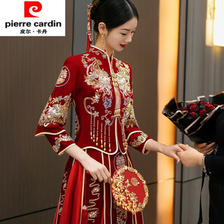 Pierre cardin velvet show he wear bride 2025 new chinese wedding dress wedding toast wear show kimono small 323 women's silk. velvet style xs