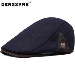 Denssyne beret men's all-season plus lining, republic of china style retro painter's hat, writer's hat, middle-aged and elderly rear sealing forward hat, dark blue, one size fits all, adjustable (55-59cm)