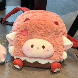 途尊2024新款个性可爱苹果小熊猫双肩背包毛绒玩偶大容量书包生日礼物 粉红色
