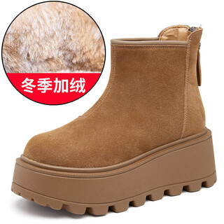 Off-code brand short boots for women in autumn and winter, thick-soled boken cotton shoes, 2024 new casual velvet snow boots, camel velvet lining 36
