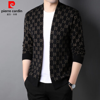 Pierre cardin brand wool knitted cardigan men's young and middle-aged korean style trendy fashion jacket casual handsome sweater jacket men black 2xl