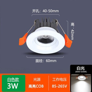 金色led小射灯3W5W嵌入式开孔4公分4.5 5cm厘米40 45 50mm天花灯 【白色款】3W白光