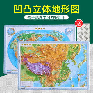中国地图和世界地图凹凸立体地理图挂图星球地图出版社 55*38厘米【2025年初中学生专用】