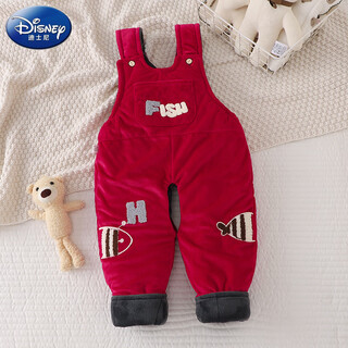 Disney (disney) baby suspender cotton pants, a pair of winter baby crotch overalls, autumn and winter cotton and thickened outer pants for boys and girls, ming suspender cotton pants with pockets, fish duoduoyu big red 73 cm