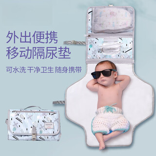 Wusuowei baby portable diaper bag, changing pad, diaper storage bag, out-and-out diaper bag, diaper storage bag, elegant blue