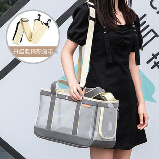 DO DO PET宠物包外出便携包猫包 手提透气小狗狗单肩包猫咪包大容量斜挎包 灰色-升级款（带肩带+侧开口） S码-建议10斤内猫咪，8斤内狗狗