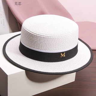 Hat universal summer travel beach hat seaside sun shade sun straw hat dome british style top hat white m (56-58cm) adjustable