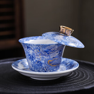 Simitang kung fu tea set sancai covered bowl white porcelain dragon year hover covered bowl tea bowl business gift gift box 180ml