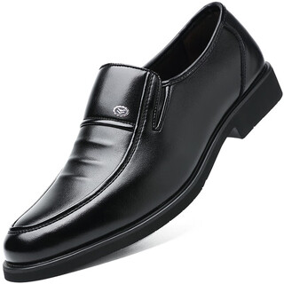 Portures leather shoes men's british slip-on business casual shoes lightweight soft sole loaf formal shoes men 9526 black 39