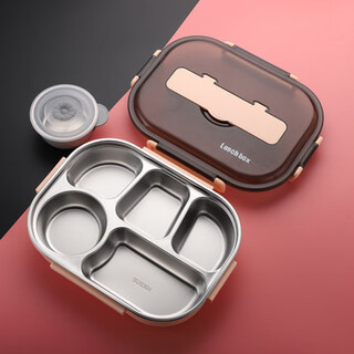 304 stainless steel children's insulated lunch box adult heated lunch box primary school boy microwave office worker lunch box pink 5 compartments 2l + tableware soup bowl