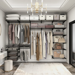 Midas gray series black metal steel frame wardrobe cloakroom wall wardrobe bedroom custom wall-mounted environmentally friendly wall cabinet 3-meter black metal wardrobe solution