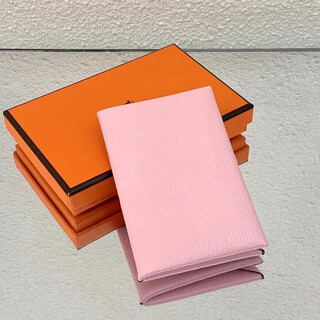 Second-hand 99 new unused hermes (hermes) calvi women's card holder collection cherry blossom pink d-engraved