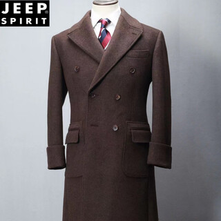 Jeep spirit winter thickened woolen polo coat business mid-length formal cashmere men's coat polocoat double-breasted dark brown s
