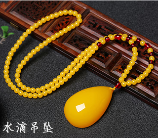 Taste ju natural old beeswax water drop pendant chicken fat yellow amber men and women long sweater chain couple pendant necklace 1# water drop beeswax buy two get one free