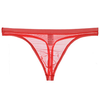 Confidential delivery of men's nude transparent thong thin mesh sexy underwear sexy temptation see-through red m
