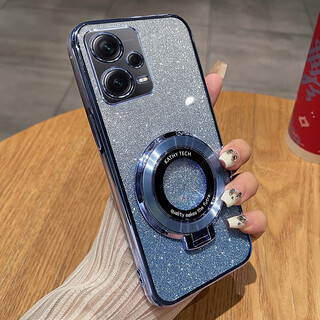 Wonderful choice redmi note12 mobile phone case xiaomi noto12pro ten protection 5g silicone case all-inclusive anti-fall por transparent soft case note14pro new redminote13 men and women glitter powder-yuanfeng blue transparent electroplating free full screen steel film + bracket redmi note 12