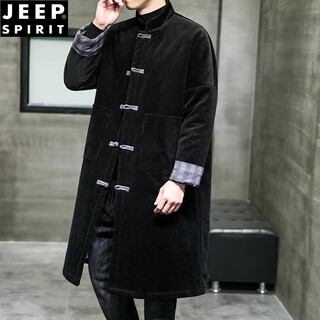 Jeep spirit chinese style cotton coat men's tang suit corduroy cotton jacket chinese style winter retro mid-length buckle thickened hanfu coat black m 135jin jin equal to 0.5 kg or less