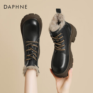Daphne martin boots women's cowhide british thick heel women's boots plus velvet short boots women's shoes 4022605335 thick velvet black 36