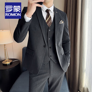 Romon custom suit men's business formal wedding dress casual slim 2024 autumn new suit jacket dark gray single suit xl (suitable for 125-140 jin jin equals 0.5 kg)
