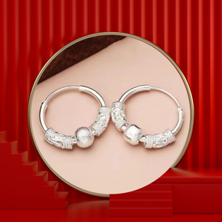 Zhijue all-silver full-body pure silver 9999 earrings sterling silver earrings for women, transfer beads, circle temperament earrings for women, small beads and sticks. 9999 jewelry, full-body, 6.4368 grams, fine style, solid, gift certificate