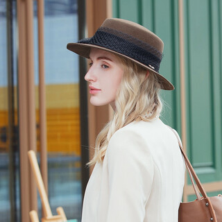 Ee new winter style british retro versatile wool hat winter australian woolen casual hat for women brown + black gauze (no decoration) m (56-58cm)