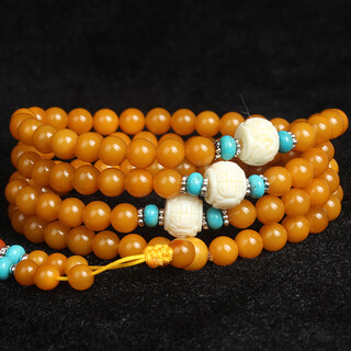 Minol boutique chicken fat yellow beeswax buddha beads 108 bracelet original diy 5.8mm 14.39g