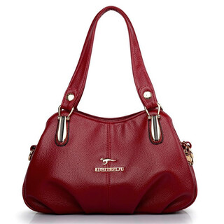 Kuqi kangaroo genuine leather bag women's 2022 new mom bag soft leather portable shoulder burgundy large size