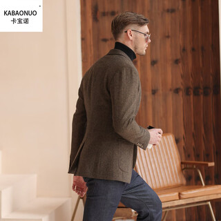 Carbonau autumn and winter wool thickened casual suit jacket woolen british yuppie suit single suit men's formal tweed brown herringbone single suit slim version 48