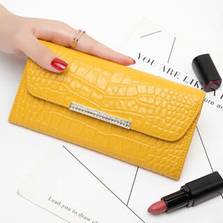 Tushky brand 2025 fashionable diamond wallet for women new style small fresh design crocodile pattern genuine leather clutch bag lucky yellow