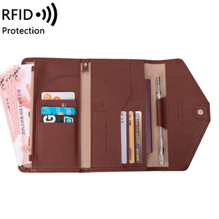 Knowledge point passport holder passport bag passport ticket storage folder ins multi-functional travel document protective cover going abroad brown long style anti-theft brush