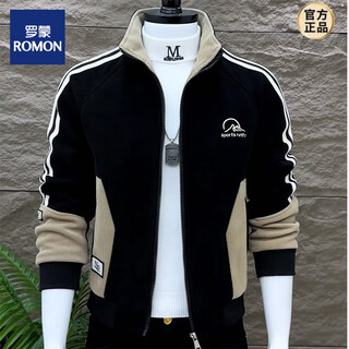 Romon's new winter men's jacket, thickened with velvet, warm and stylish, korean style slim-fit stand-up collar versatile top, black 4xl recommended 160-175jin jin equals 0.5kg