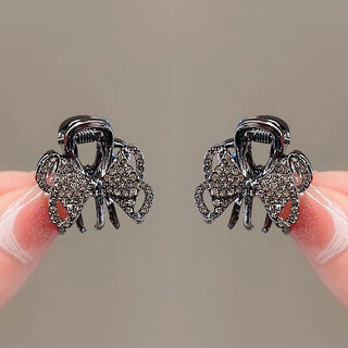Kahneman small clip women's cat's eye hollow bow bangs clip cute girl versatile top clip back of head small hairpin black rhinestone bow clip 2