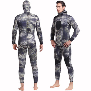 Sbart 3mm rubber wetsuit split surf suit men's warm winter swimming long-sleeved one-piece swimsuit thickened jellyfish suit 1047 camouflage with hood xl