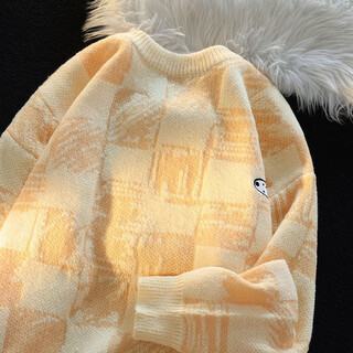 Poum men's co-branded couple sweater men's autumn new loose casual bottoming sweater hong kong style casual round neck jacket tcfs-553 apricot l