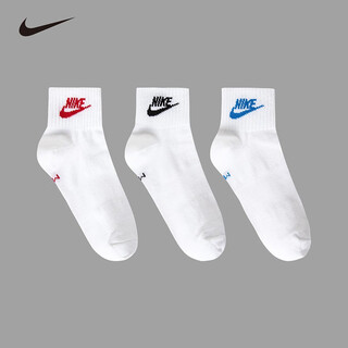 Nike nike children's socks, 3 pairs of short socks for boys and girls, new children's breathable cushioning knitted socks set, white/grey/(black)-(red)-(blue) 9-12 years old (s) recommended foot length 22-24cm